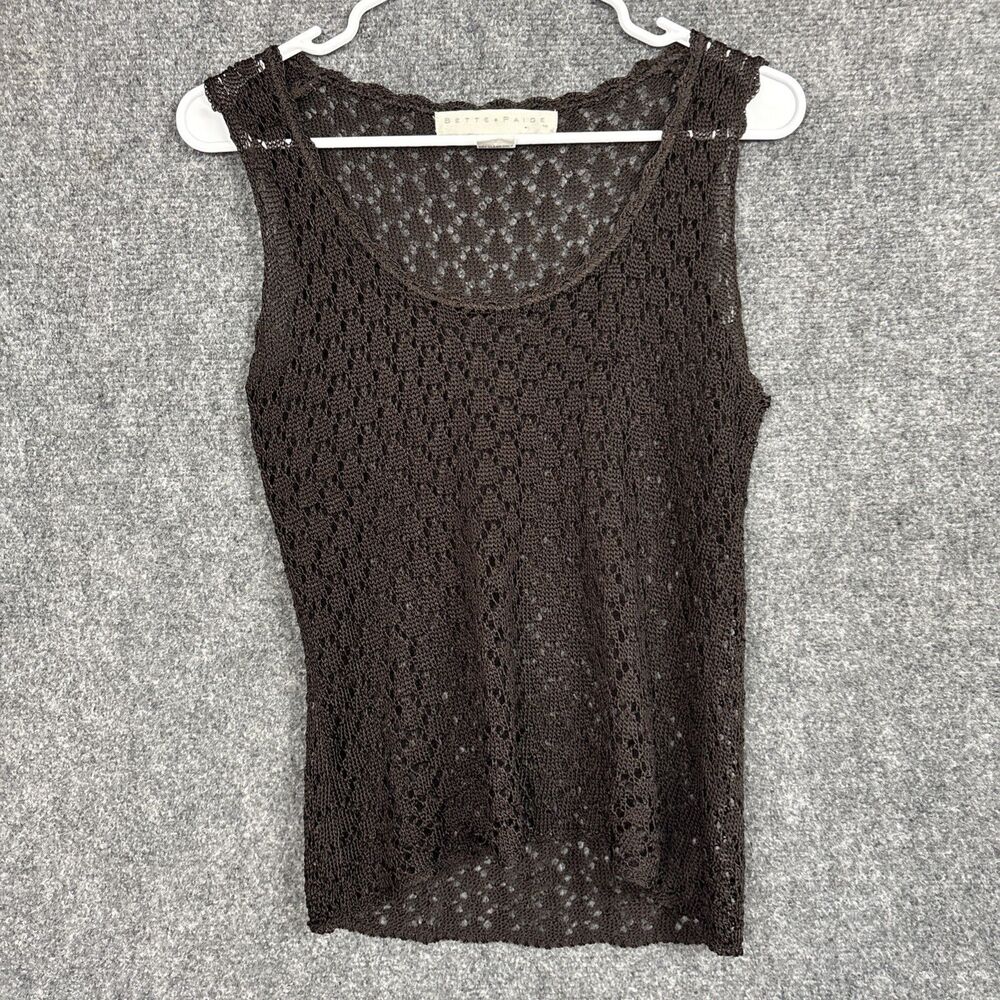 Bette Paige Top Blouse  Womens Size L Brown Chocolate Crochet Y2K Boho Dainty